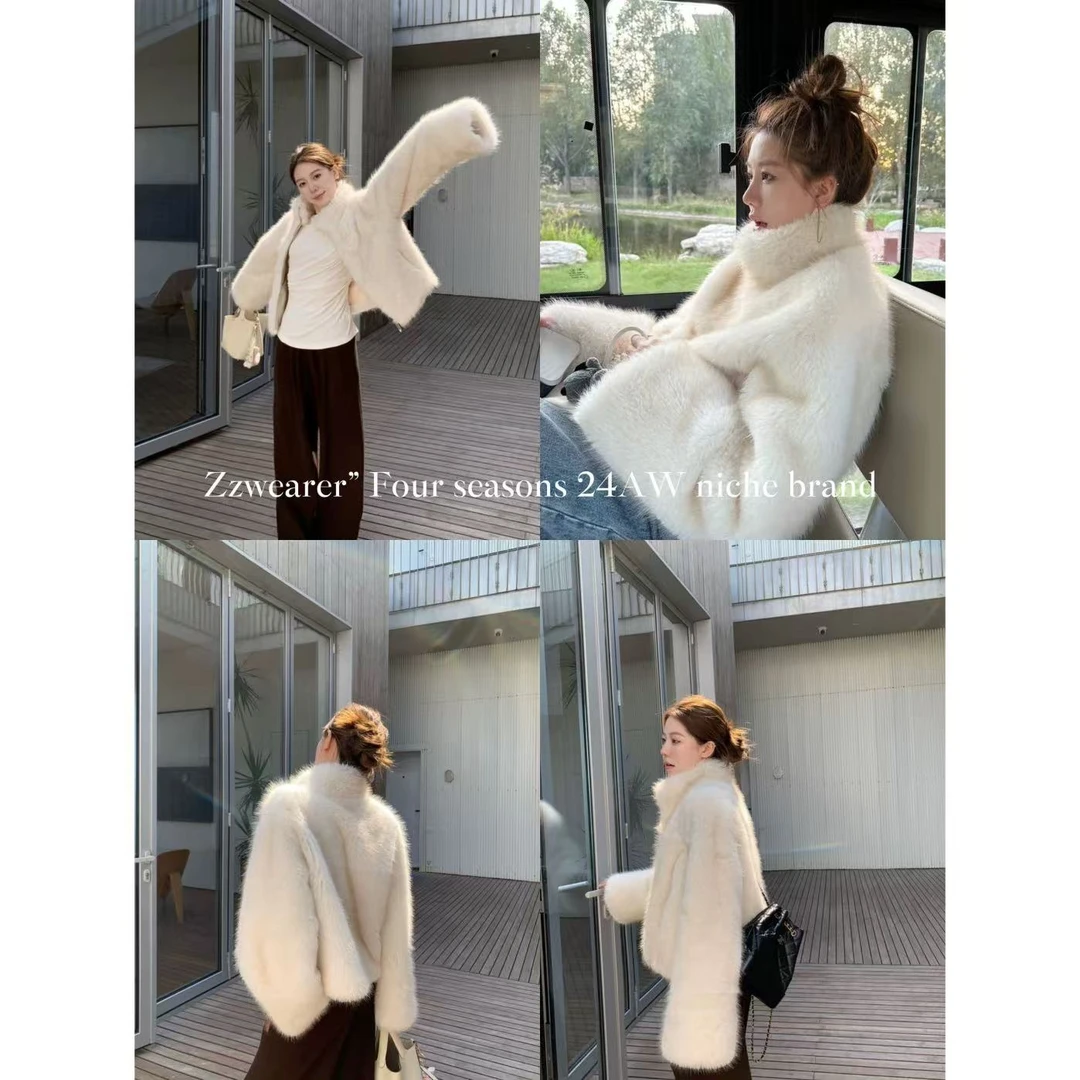 Zzwearer“日光岛屿”x23006白金渐变色新款时髦环保毛毛外套女