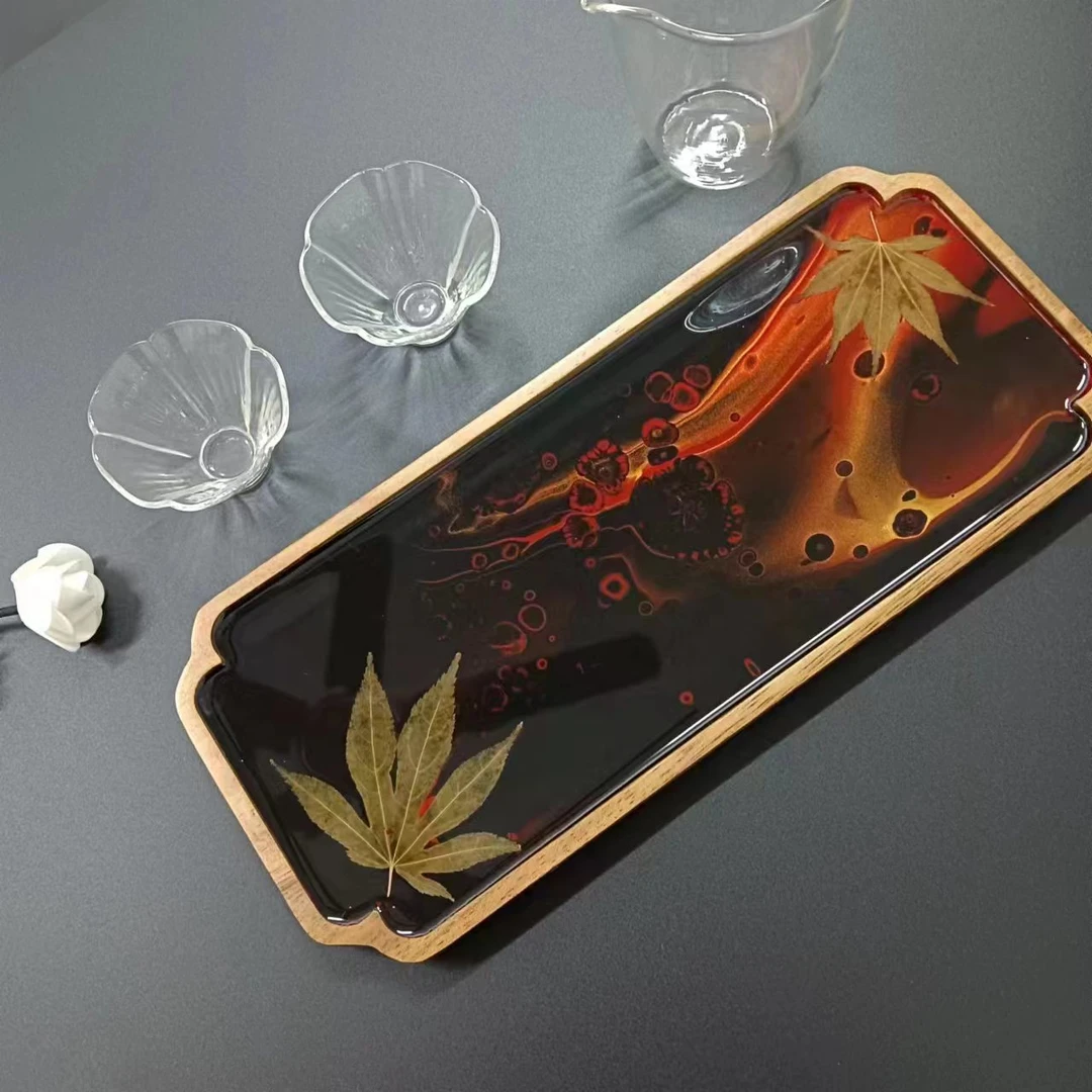 推广专属美丽春创意新大漆胡桃木枫叶个性茶盘干泡茶宠 摆件家居