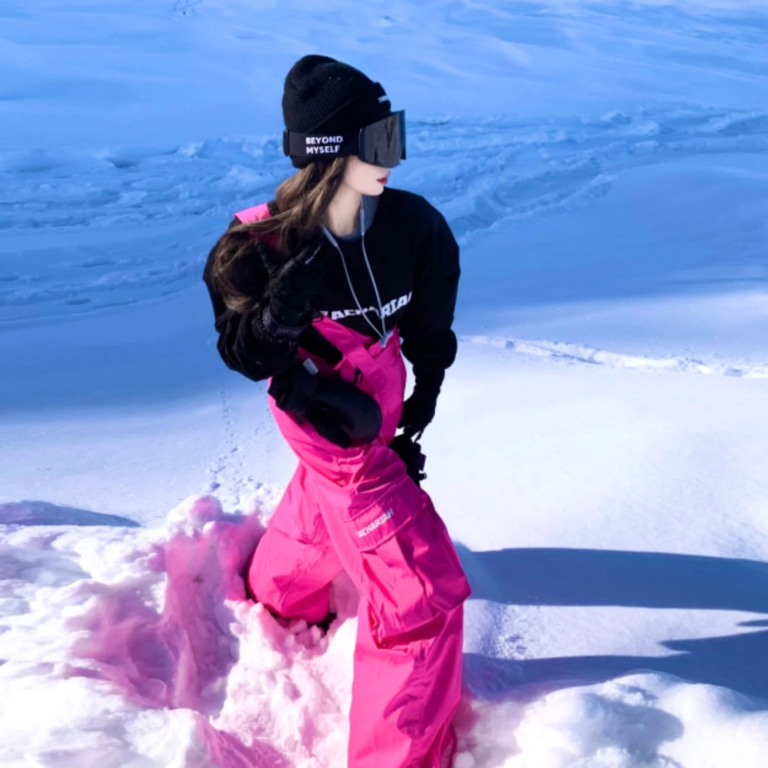 ZACHARIAH【树莓粉】机能风单肩滑雪背带裤防风防水宽松休闲滑雪裤