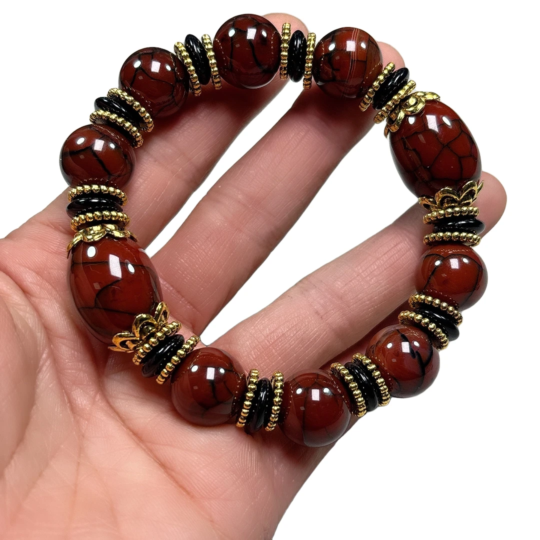 民族风透体酒红火龙鳞玛瑙手链男女同款