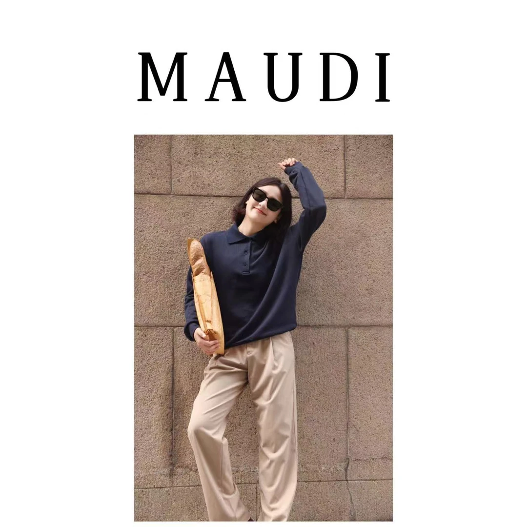 MAUDI【经典卡其羊毛长裤】秋冬时尚百搭直筒裤高腰长裤P056