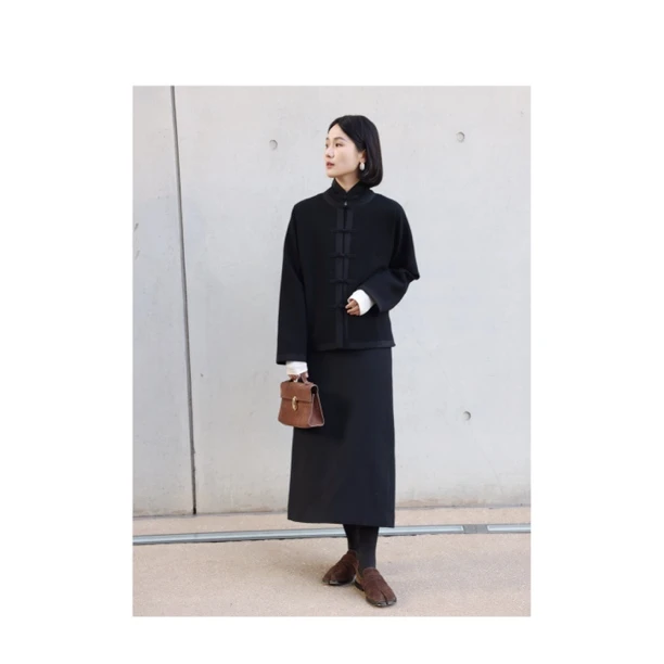 MAUDI【美丽诺羊毛】新中式正门襟复古立领盘扣中国风外套C092