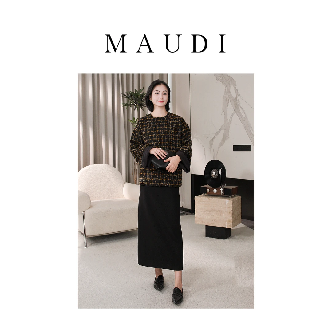 MAUDI【芳华 小香外套 】秋冬精致金丝格小香风粗纺花呢外套6650