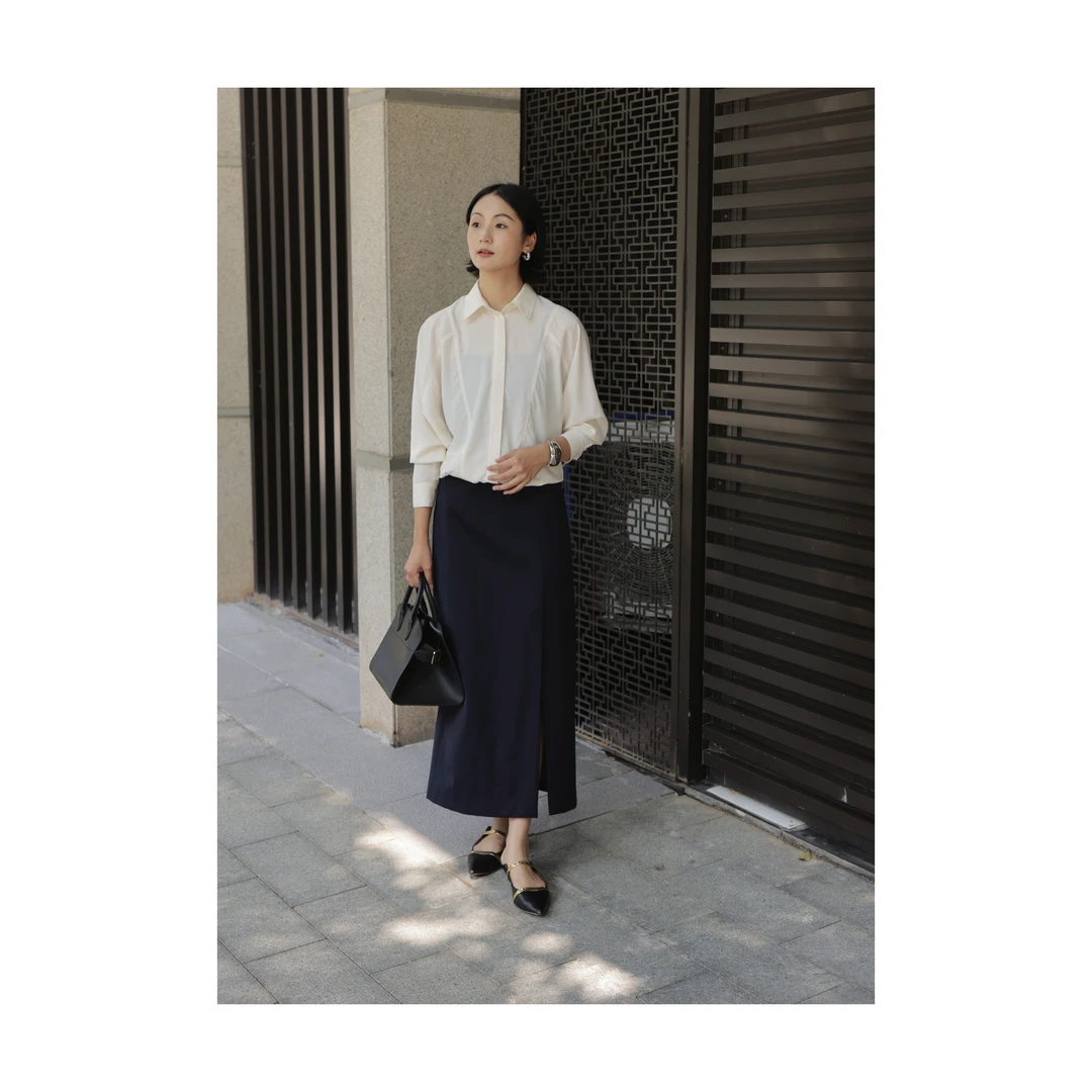 MAUDI【阔感 拼接衬衫】舒适简约宽松收腰蝙蝠袖拼接衬衫8013