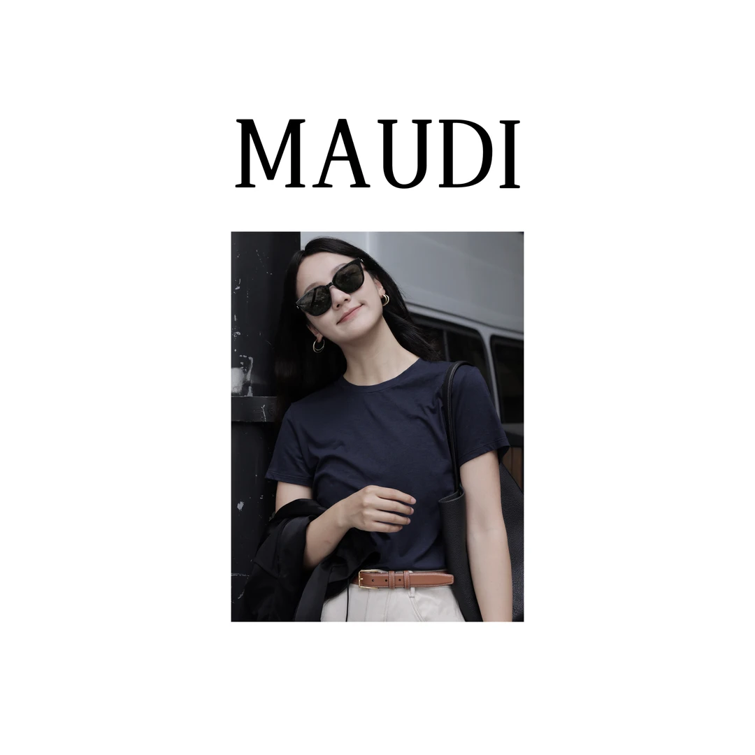 MAUDI【匹马棉T】希尔*同款匹马棉合身显气质超舒适圆领正肩T恤T602