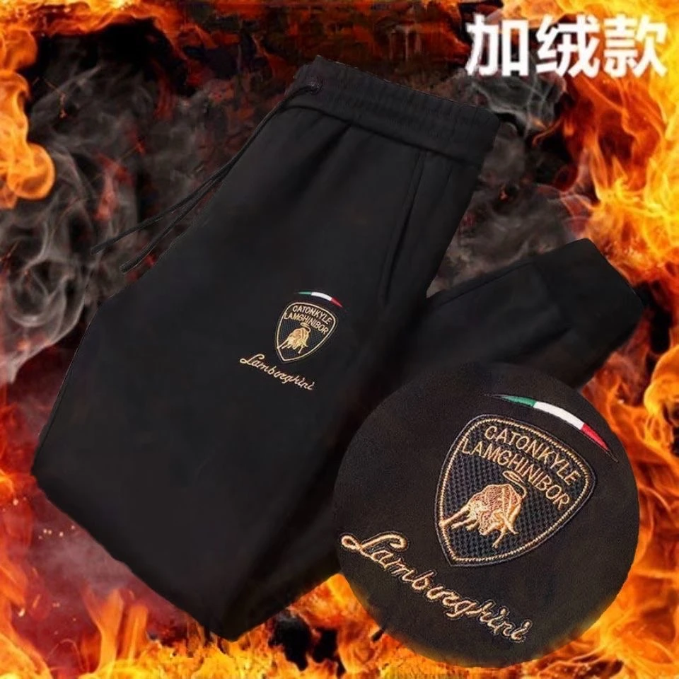 轻奢品质冬款双面刺绣金牛时尚休闲裤子男宽松百搭潮流平口运动裤