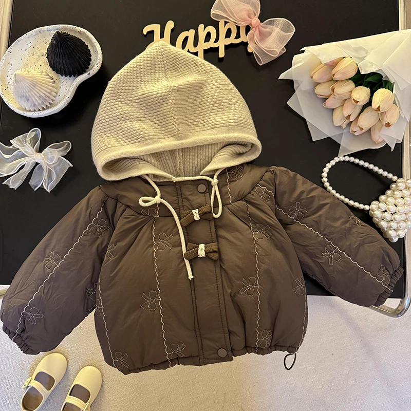 童装女童针织帽加厚棉衣2024新款冬装韩版洋气女宝宝小童棉服棉袄