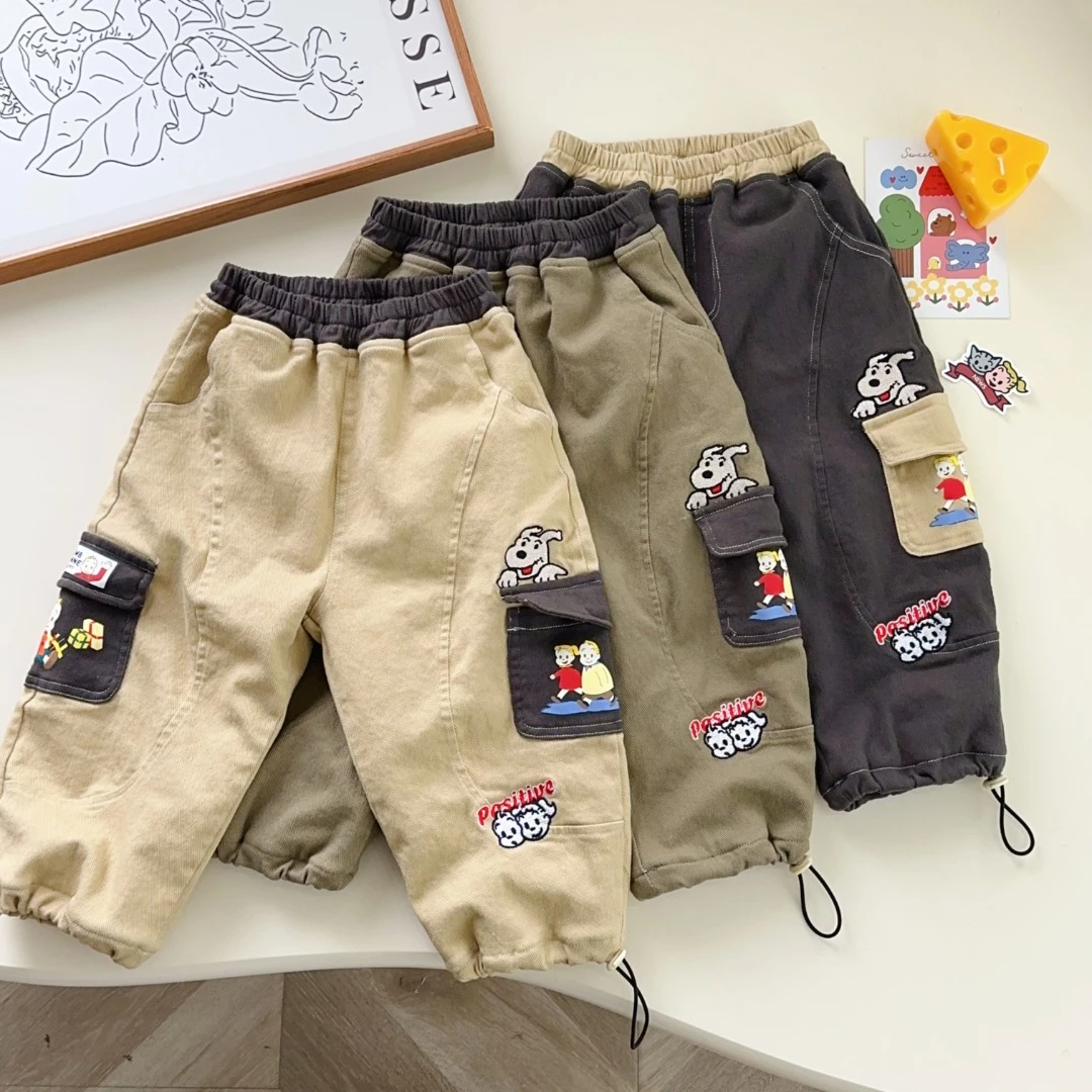 秋冬原田儿童裤子撞色宽松休闲裤宝宝加绒可束脚洋气长裤1553
