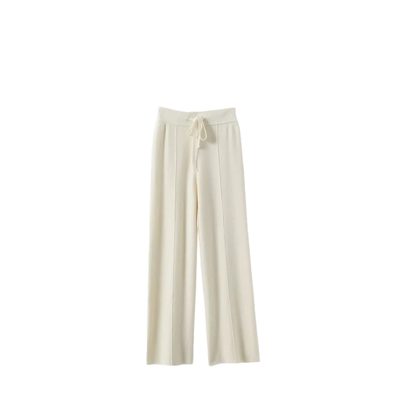 2024秋冬新款休闲百搭阔腿松紧腰高密度针织长裤女款817#