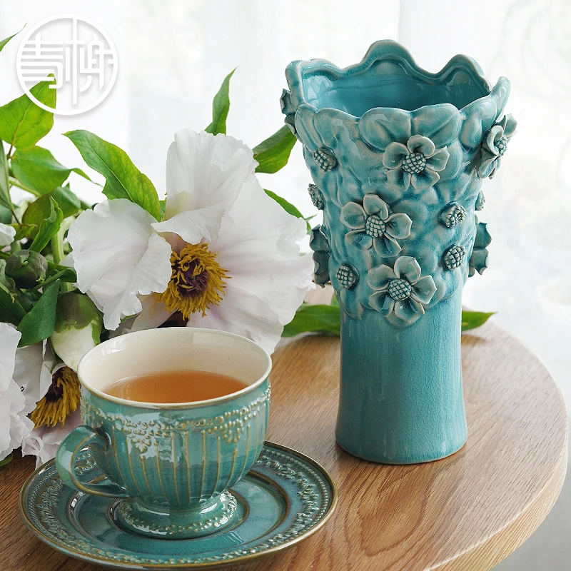 插花瓶水培陶瓷ins风鲜花瓶客厅摆件装饰品 餐桌面欧式高档小花瓶