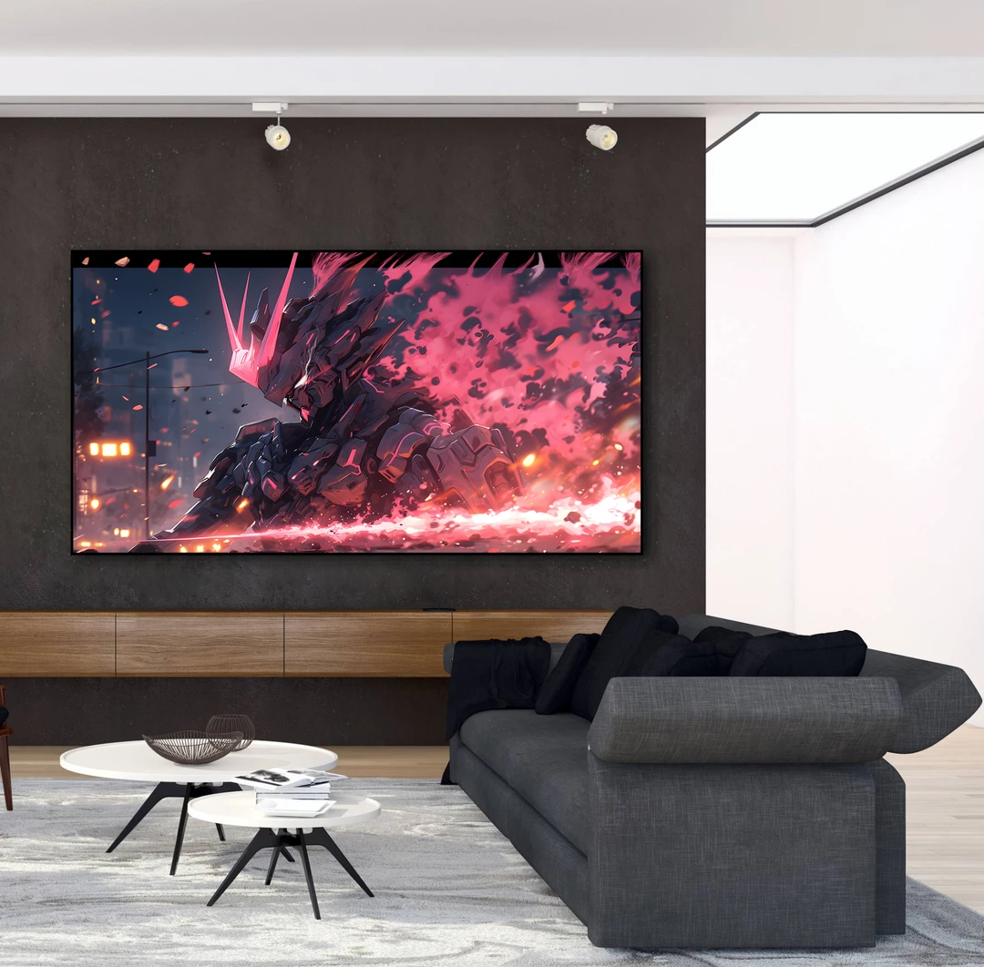 动漫卡通粉焰粉色高达炫酷4k装饰画挂画晶瓷装饰画实木定制