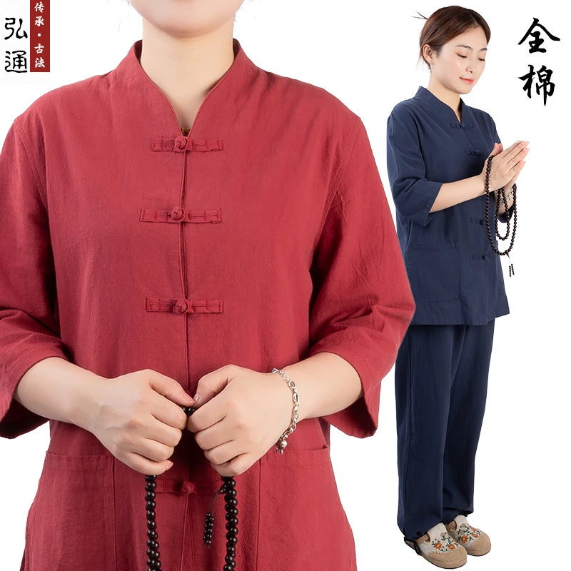 CF七分袖女款居士服禅修服茶服棉麻瑜伽服套装中国风禅意中式唐装