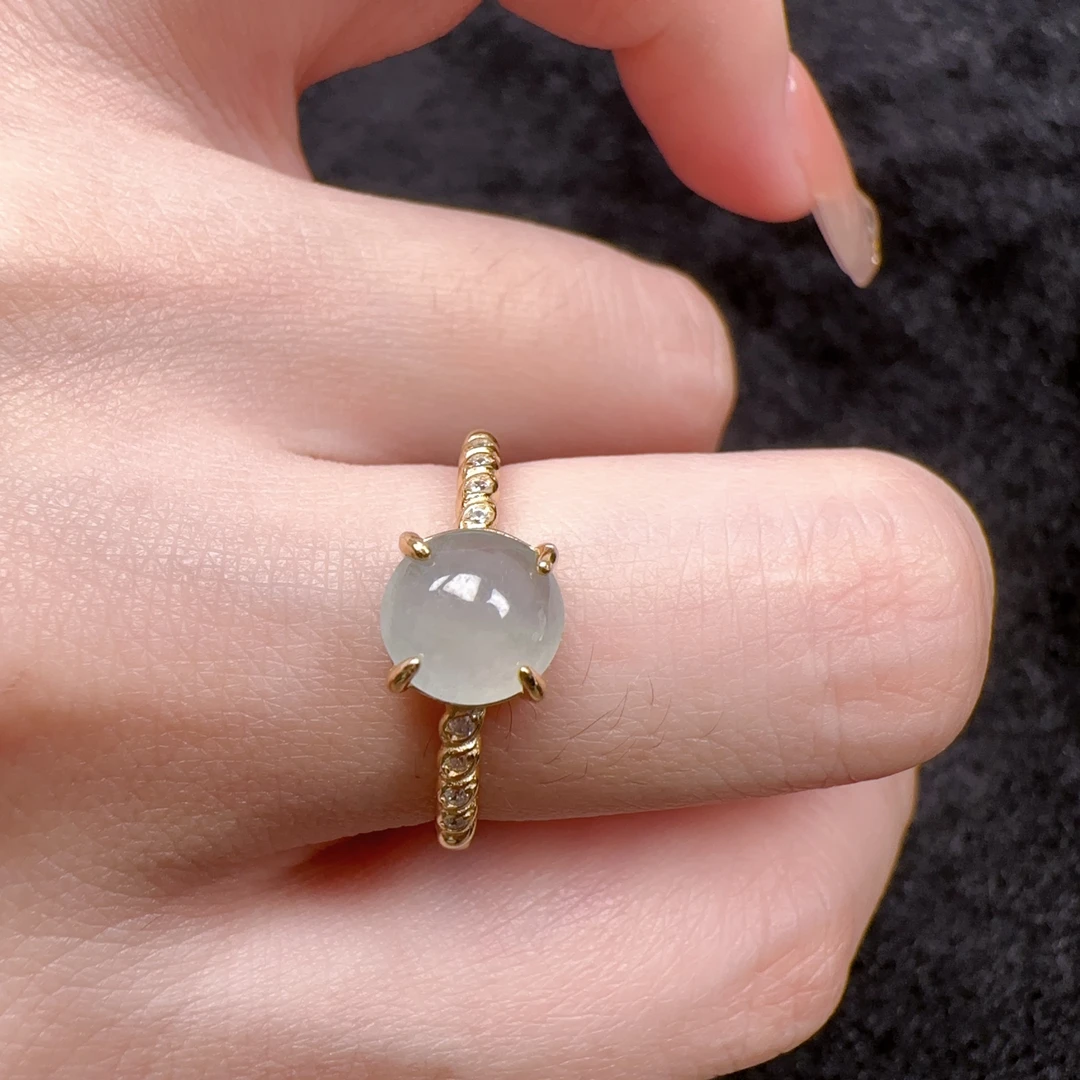 天然翡翠蛋面银镶戒指29