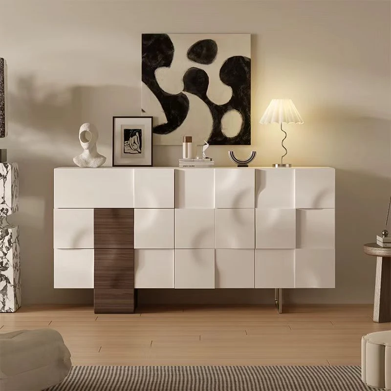 轻奢风玄关柜意式极简储物柜门厅入户鞋柜后现代大理石餐边柜实木