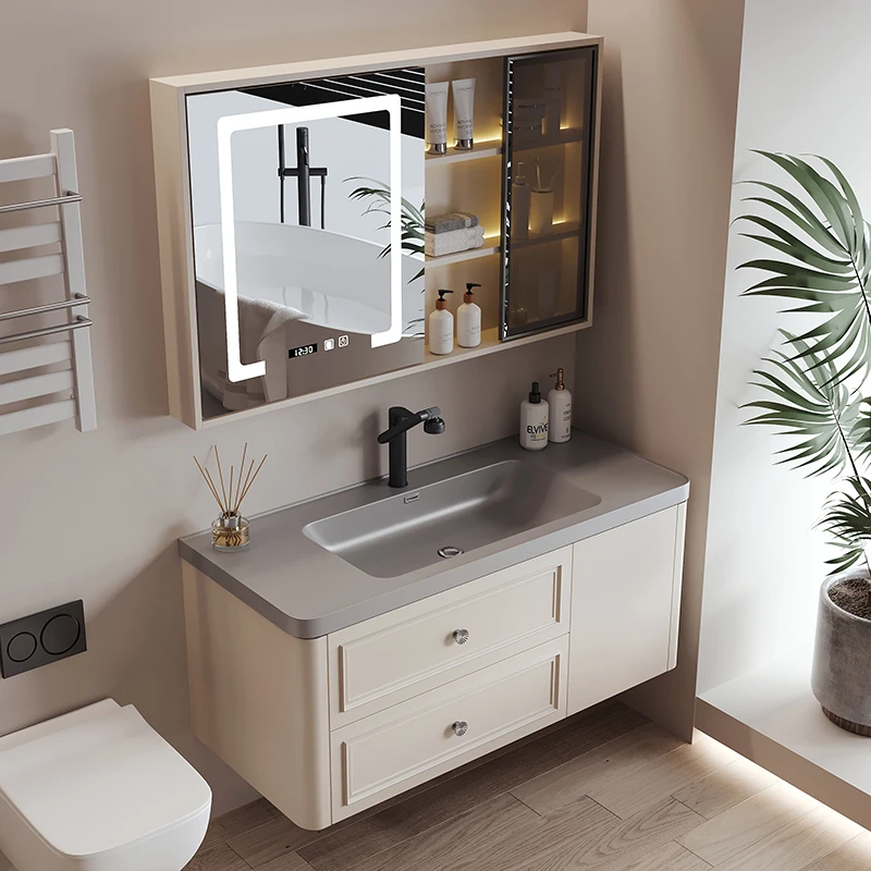 【2024年新款-圆弧设计】轻奢复古款式简约防水橡木烤漆浴室镜柜