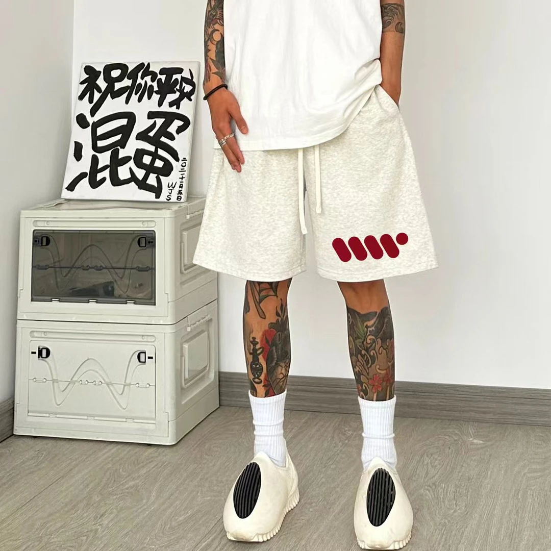 夏季百搭情侣美式休闲高街宽松潮流平安印花ins抽绳街头嘻哈运动