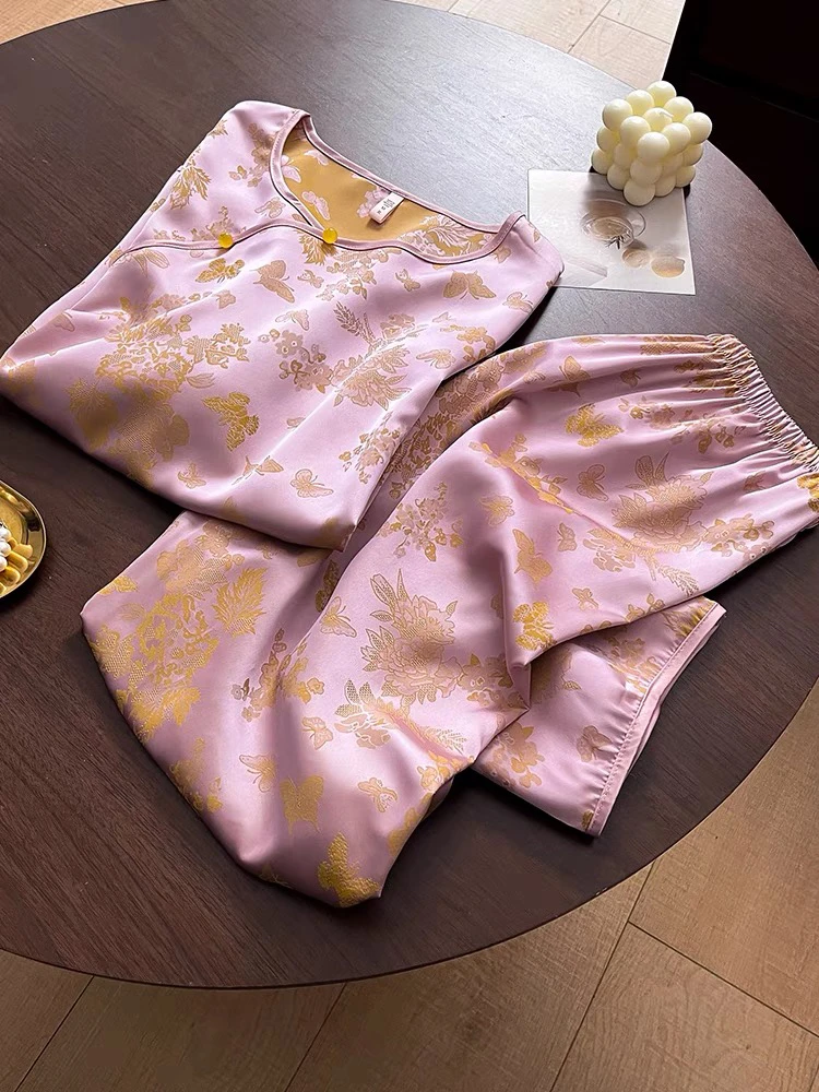 国风新中式冰丝睡衣女2024春夏秋款高级感可外穿家居服套装薄款