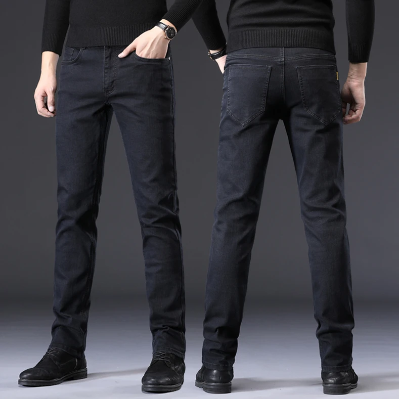 香港2024秋冬黑色牛仔裤男宽松直筒弹力休闲高端百搭长裤加绒加厚