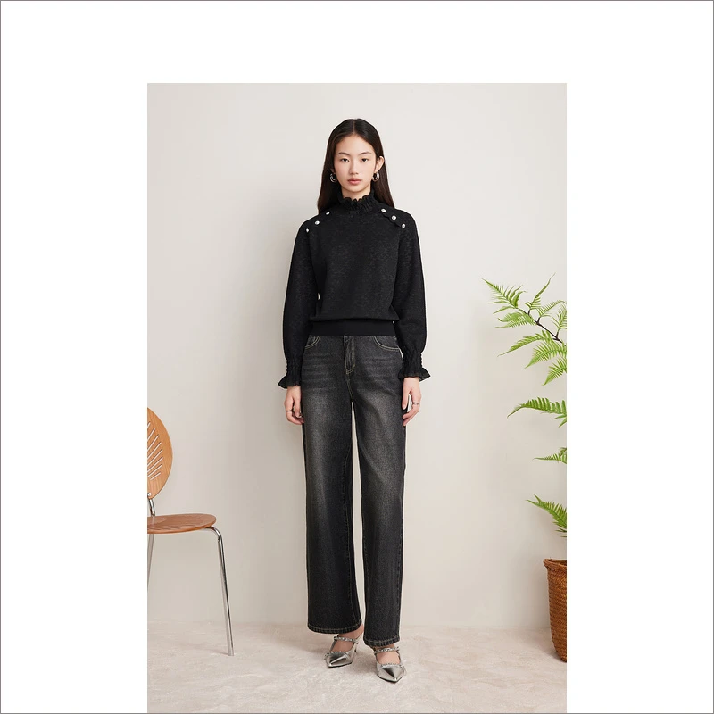 Goodland美地2024秋季新款法式蕾丝拼接套头针织衫LC34306340