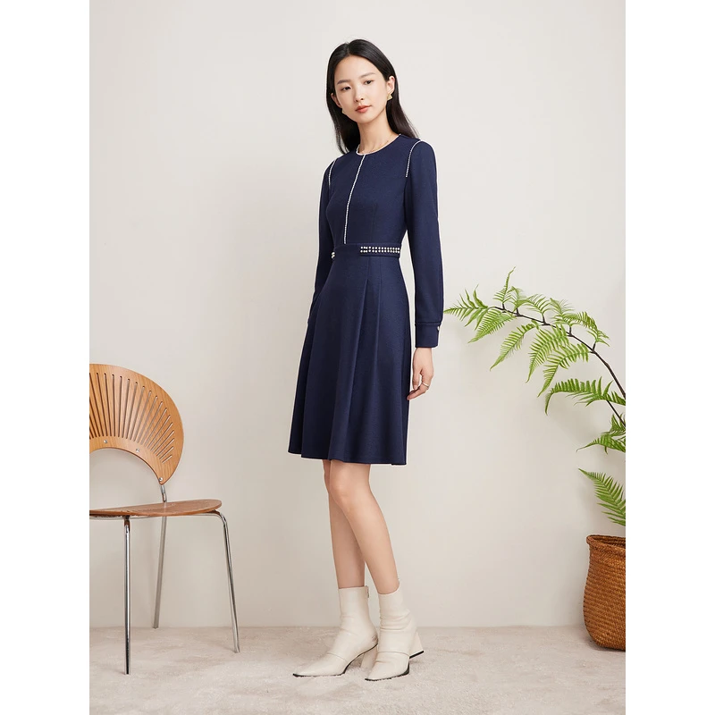 Goodland美地冬季羊毛混纺蒂凡尼假日法式收腰连衣裙LC34505080