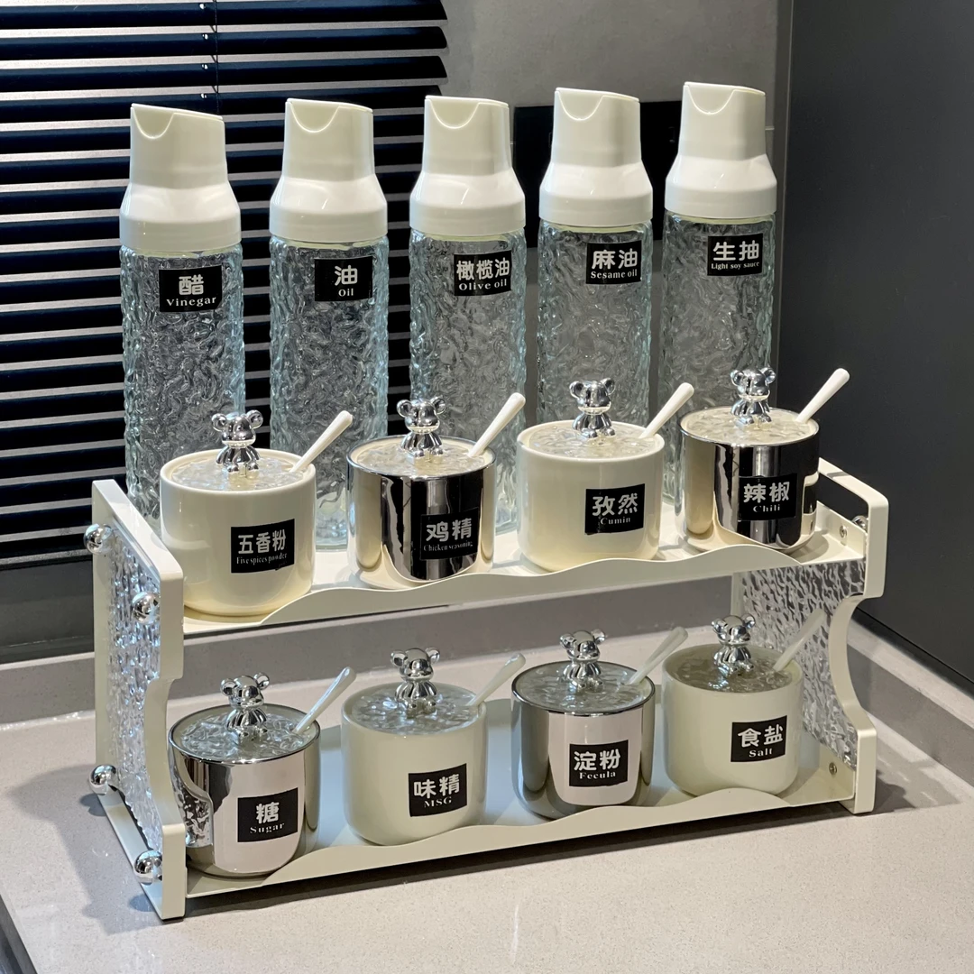 轻奢调料盒组合套装厨房家用陶瓷调味罐高端自动开合酱醋油壶全套