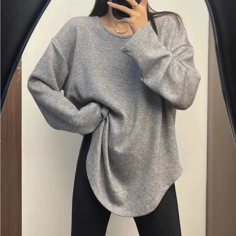 2025秋冬新款白色打底衫女宽松内搭长袖t恤搭配鲨鱼裤上衣设计感