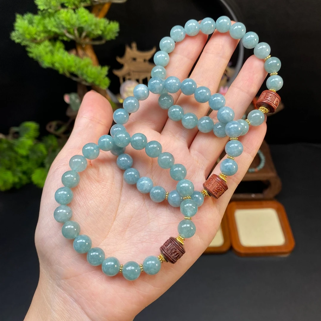 【雾霾蓝玉8m+手串】A464搭配文玩木珠回纹手串蓝色百搭多样性发一