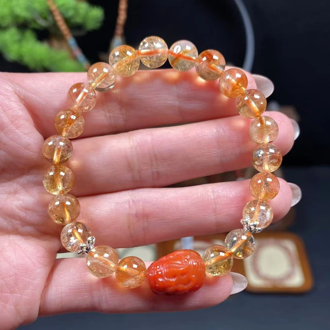 【黄水晶8m+手串】A449搭配南红貔貅手串