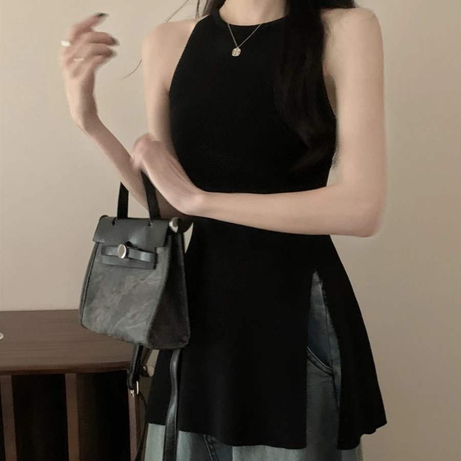 黑色高级感穿搭针织纯欲别致吊带上衣女夏季辣妹无袖背心修身显瘦