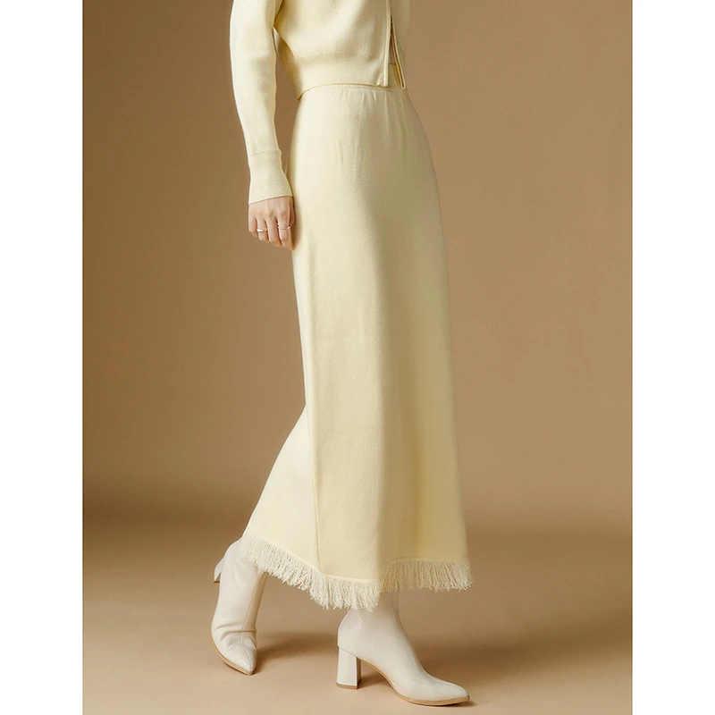 晚白秋冬显瘦时尚简约气质半裙休闲纯色流苏温柔半身裙24052906