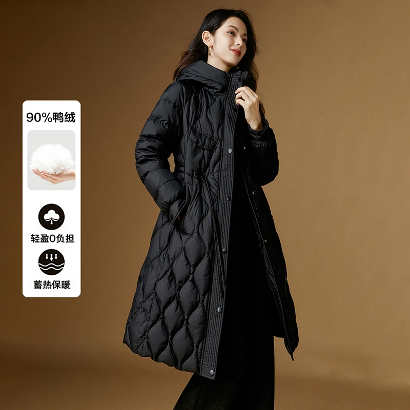 晚白【保暖羽绒服】冬新款厚外套连帽领减龄长款羽绒服女24052119