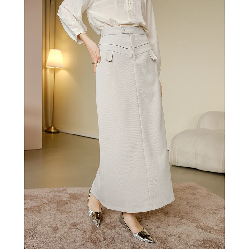 晚白晚白时尚高腰气质通勤减龄百搭OL直筒半身裙24090514