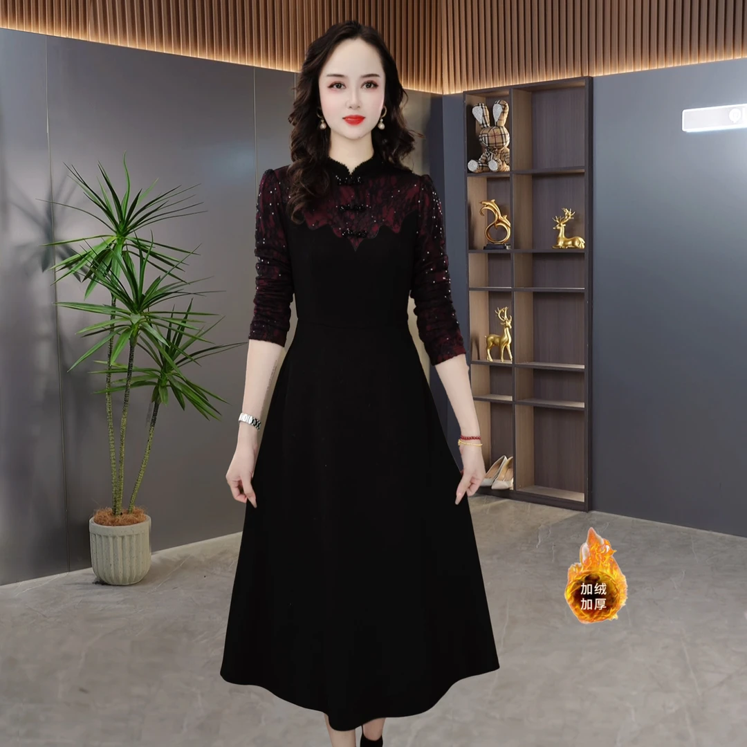 【QM直播专享】2024冬季新款时尚气质减龄显瘦洋气收腰连衣裙M-4XL