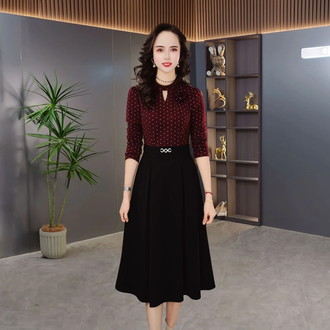 【QM直播专享】2024秋冬新款气质女人味减龄显瘦长袖连衣裙M-4XL