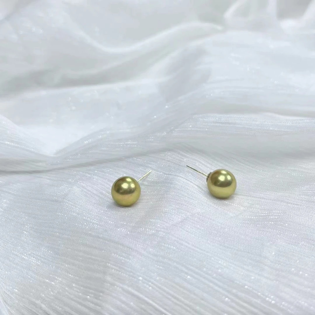 金色珍珠耳钉 10mm左右经典小灯泡光珠