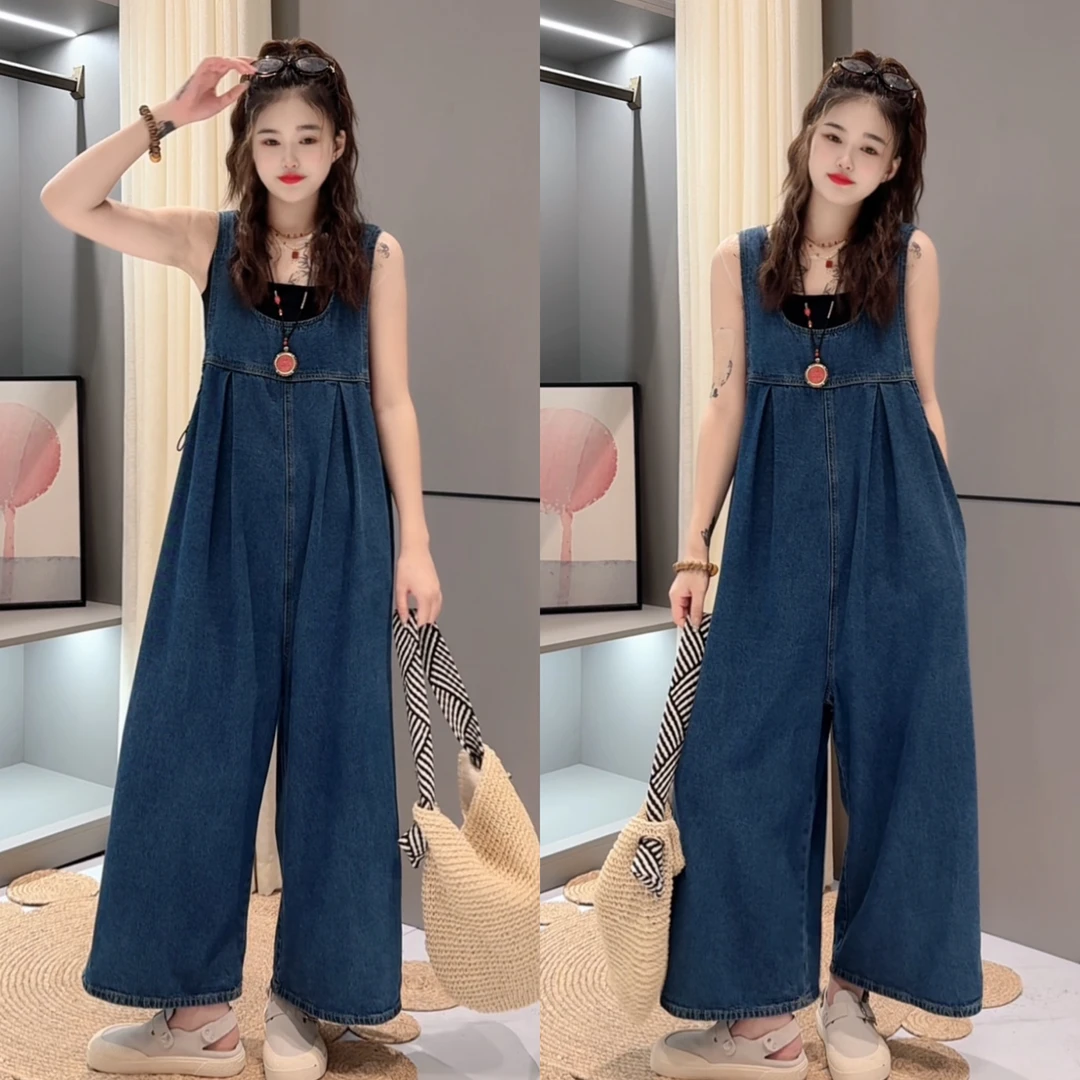 【情动依兰】M4630腰部抽绳牛仔阔腿背带裤