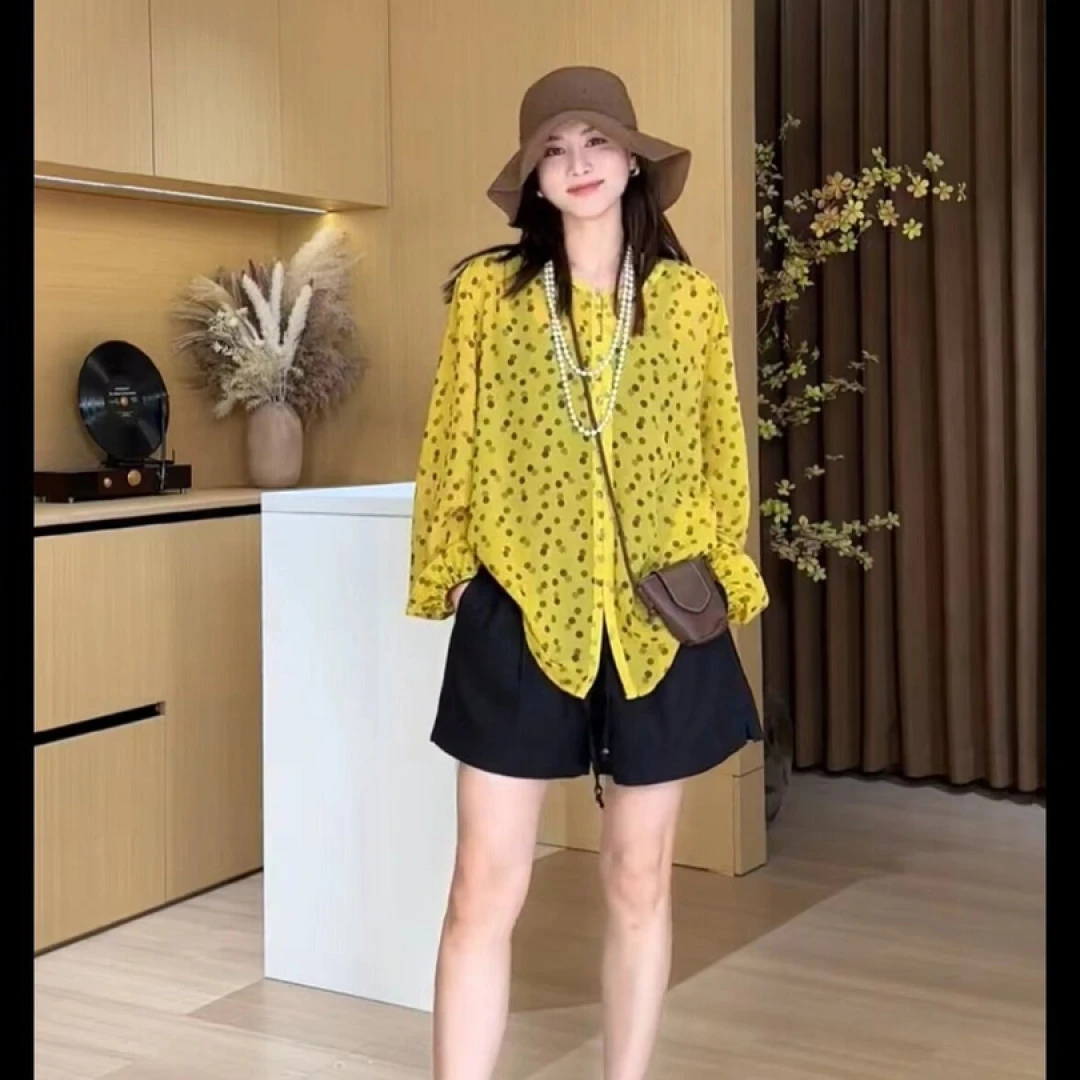2024夏季小众百搭黄色波点防晒衬衫上衣 2405B1713