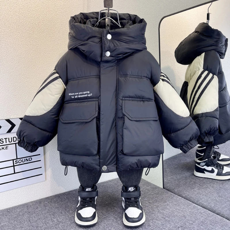 男童棉衣冬季2023新款宝宝韩版加绒棉服冬装儿童连帽棉袄加厚外套