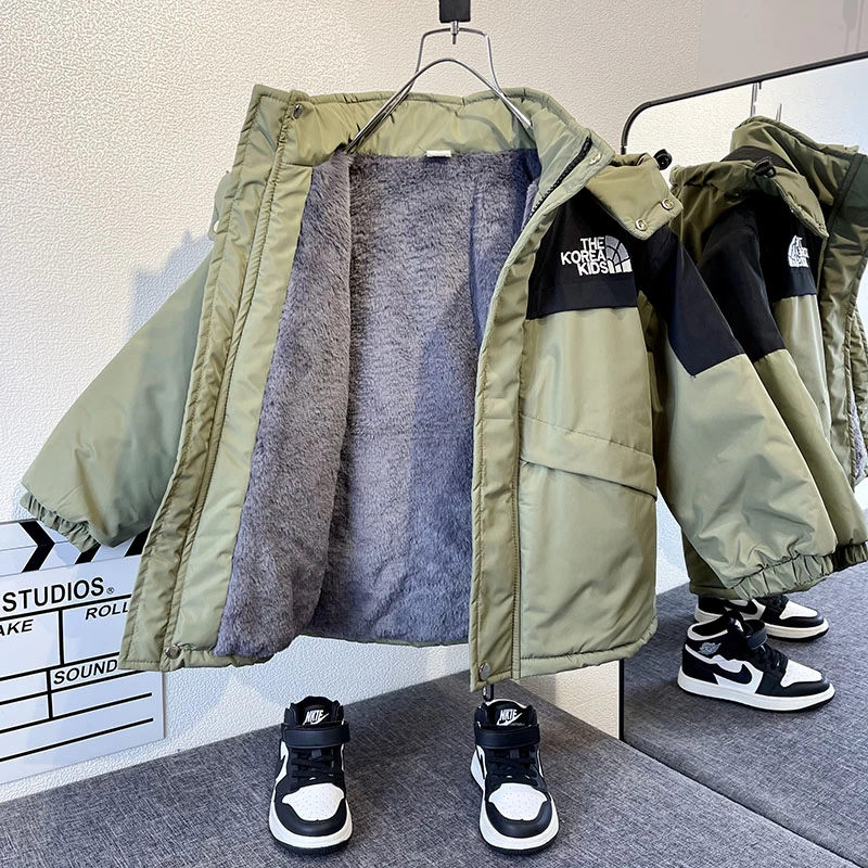 男童加绒外套派克服2023新款洋气儿童冬季厚棉服宝宝棉袄冬装棉衣
