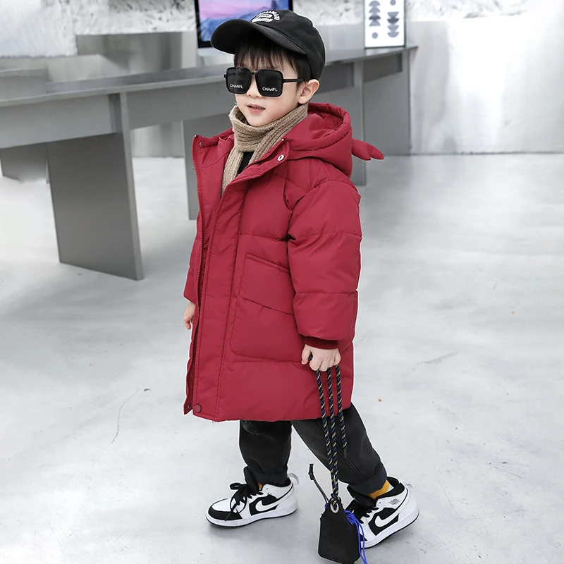 儿童冬装男童中长款羽绒服23新款过年红色白鸭绒外套洋气冬装棉服