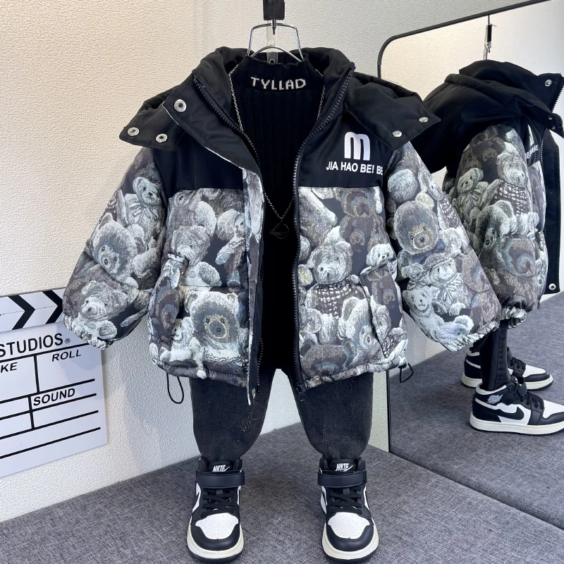 男童棉服冬季2023新款儿童加厚羽绒花棉袄时髦宝宝冬装棉衣外套潮