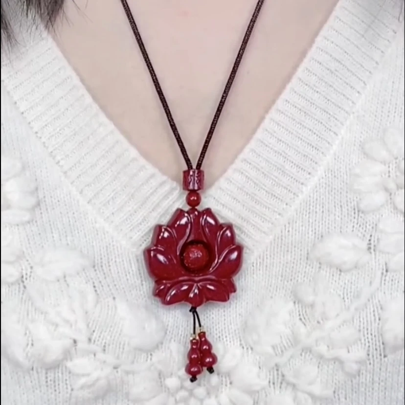 天然辰砂紫金砂时尚莲花吊坠