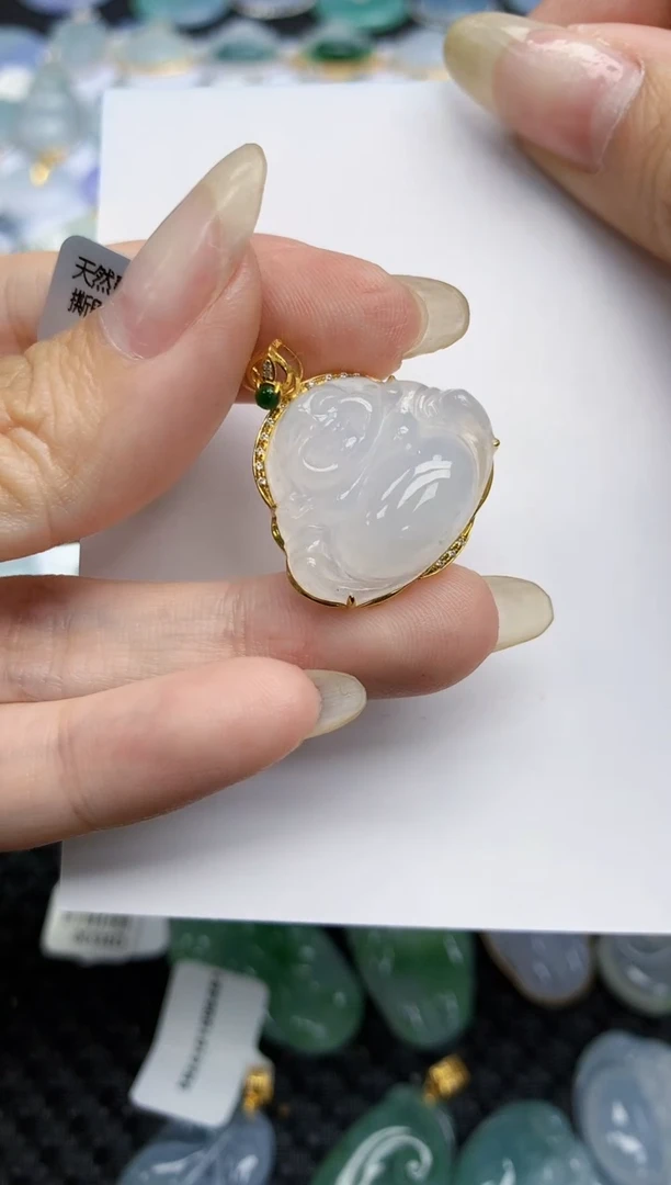 【闪购商品】翡翠挂件18K金镶嵌114天然翡翠A货