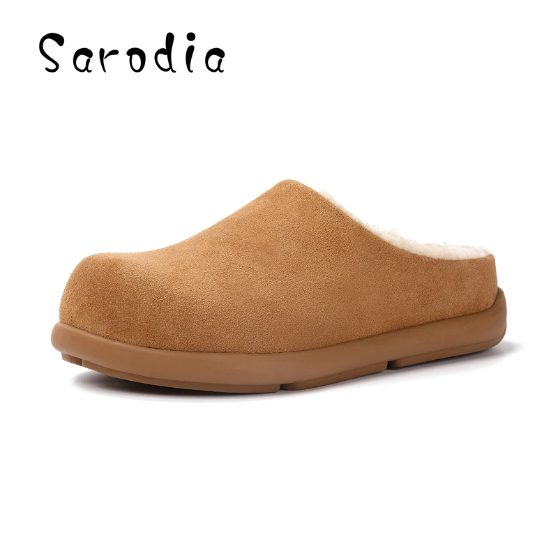 SARODIA冬季真皮时尚极简半包小土豆一脚蹬穆勒拖鞋保暖雪地靴