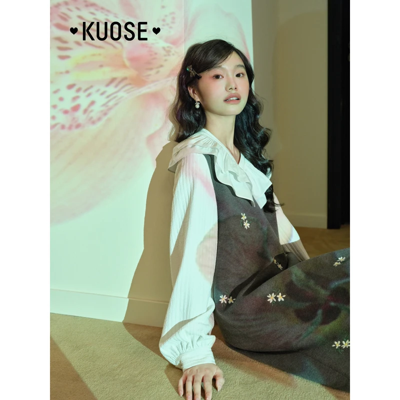 【小花派对】阔色背心外穿连衣裙2025秋新针织毛衣直筒裙KSB2409016