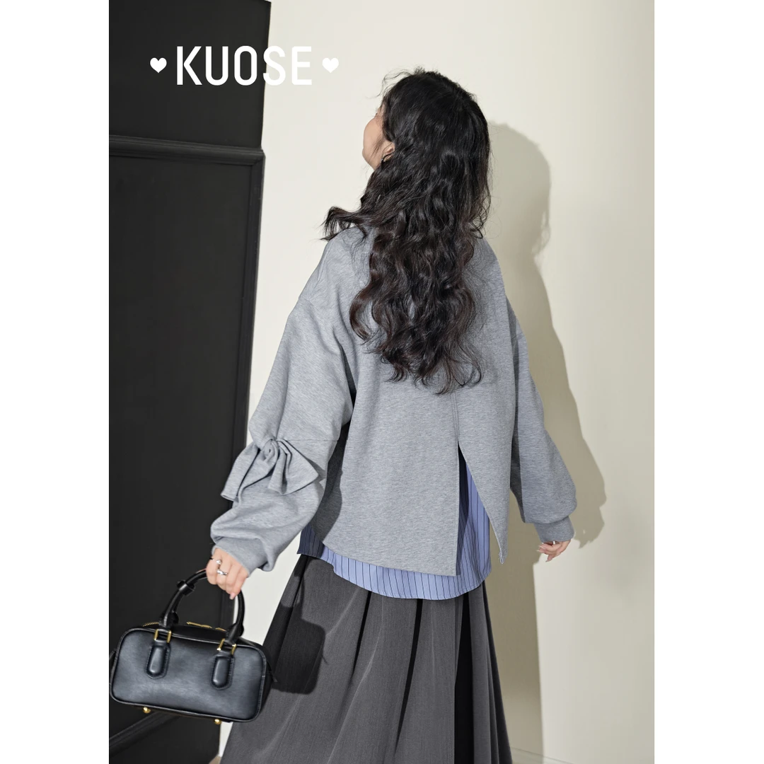 阔色不规则灰色卫衣2024秋季新品宽松设计感纯色上衣女KSW2308018