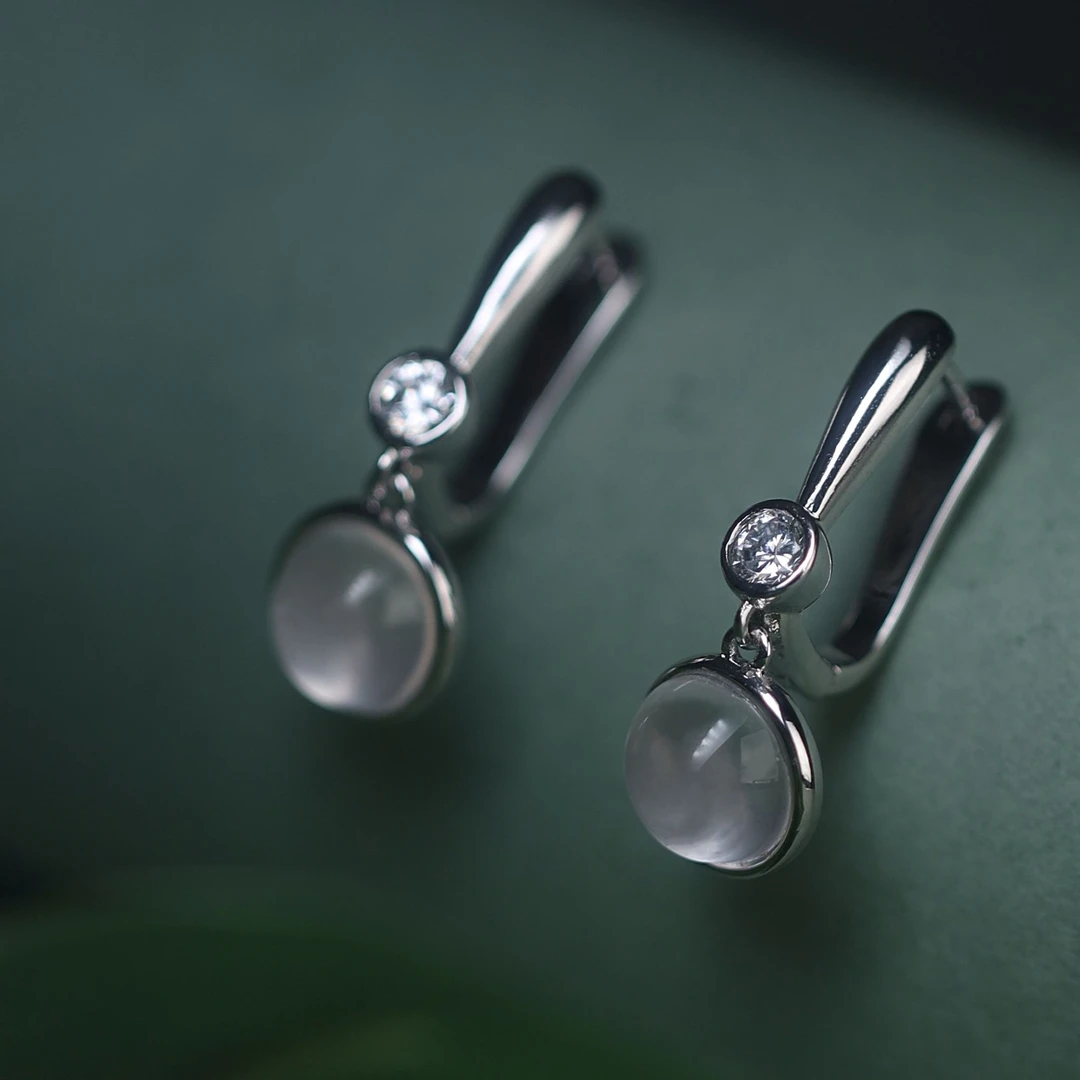 邂逅丨XQ129 俄白天然玉石耳坠 （白金色）