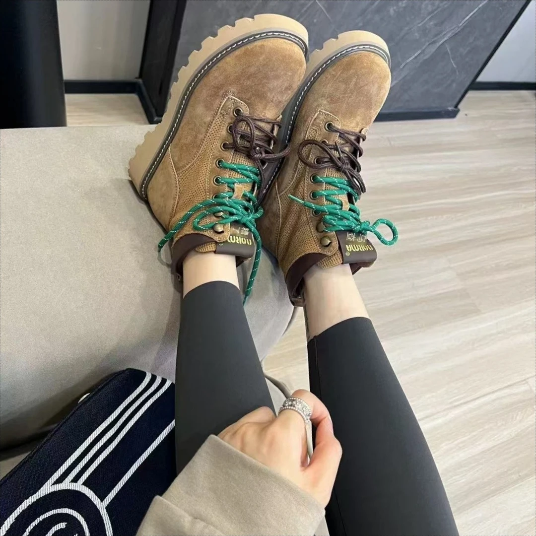 早秋时尚百搭系带透气马丁靴高帮厚底潮流靴子#24231