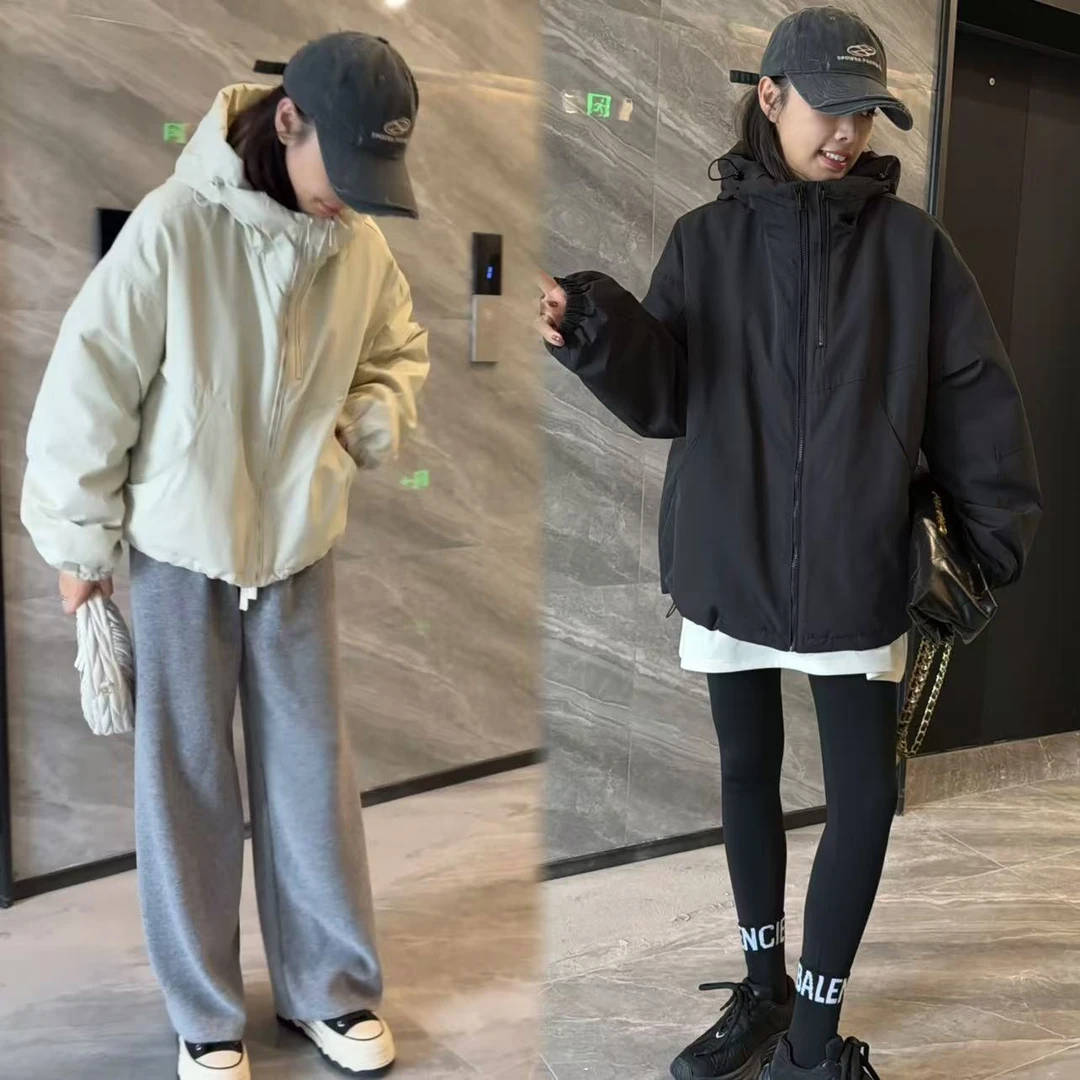 二姐的宝藏秋冬季加厚连帽夹棉长袖冲锋衣外套#24356