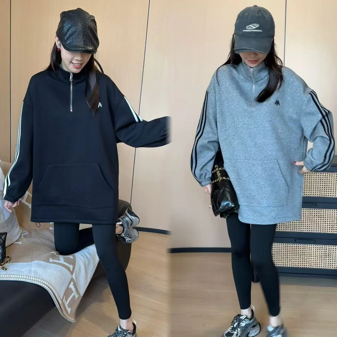 二姐的宝藏加绒加厚显瘦宽松时尚百搭拉链卫衣中长款外套#24383